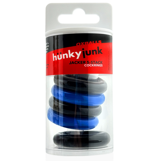 JACKER 5-STACK five-pack tube super-strong cockrings BLUE/BLACK