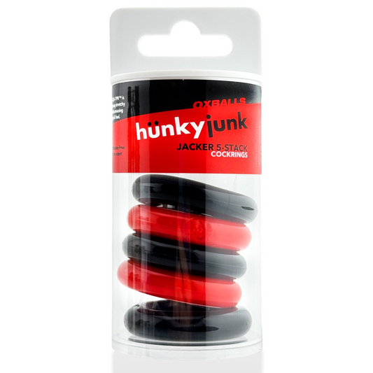 JACKER 5-STACK five-pack tube super-strong cockrings RED/BLACK