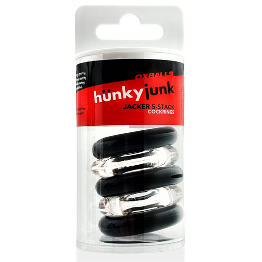 JACKER 5-STACK five-pack tube super-strong cockrings CLEAR/BLACK